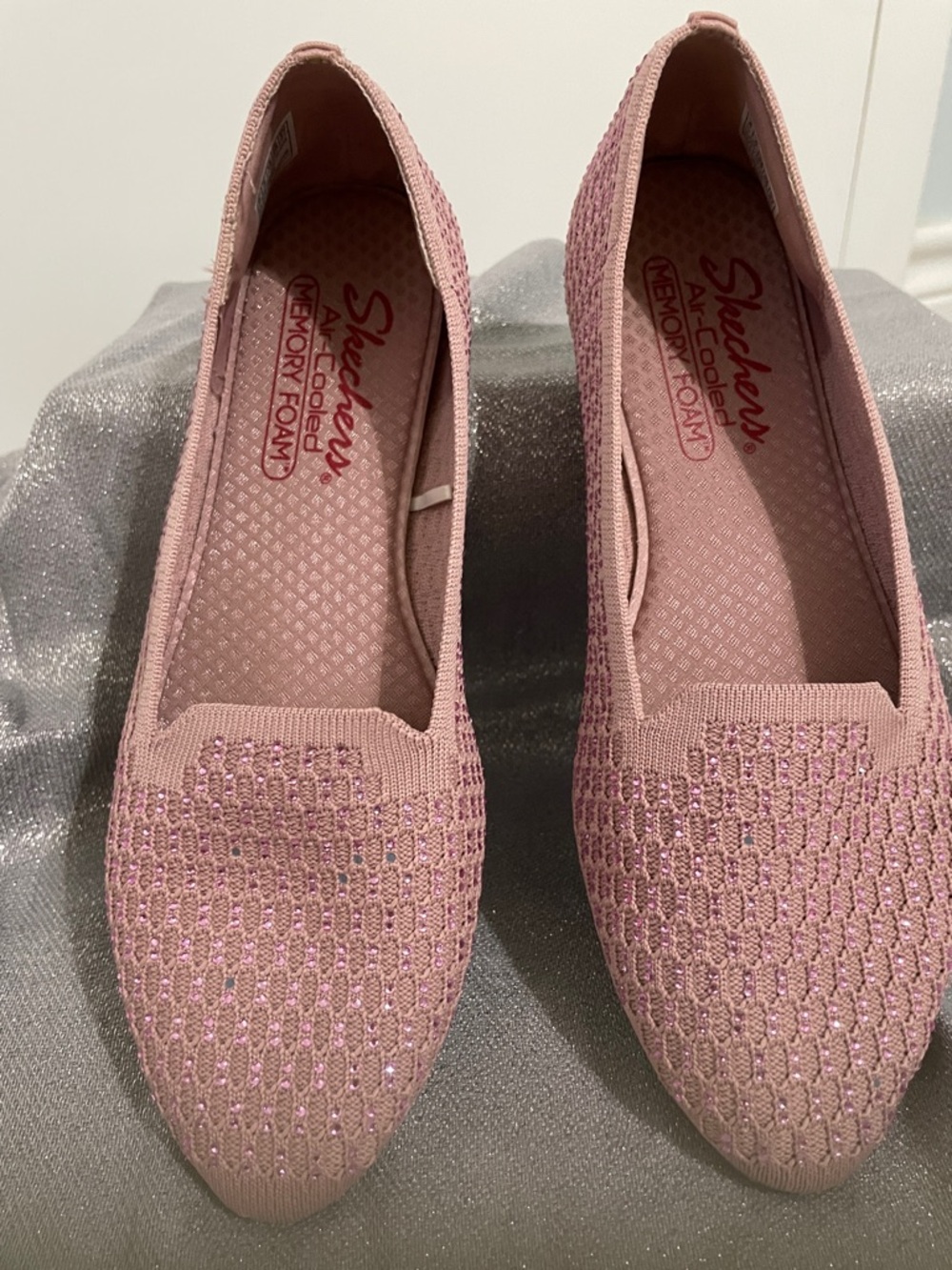 Skechers Pink Sparkle Knit Slip-On Flats - Picture 5 of 10